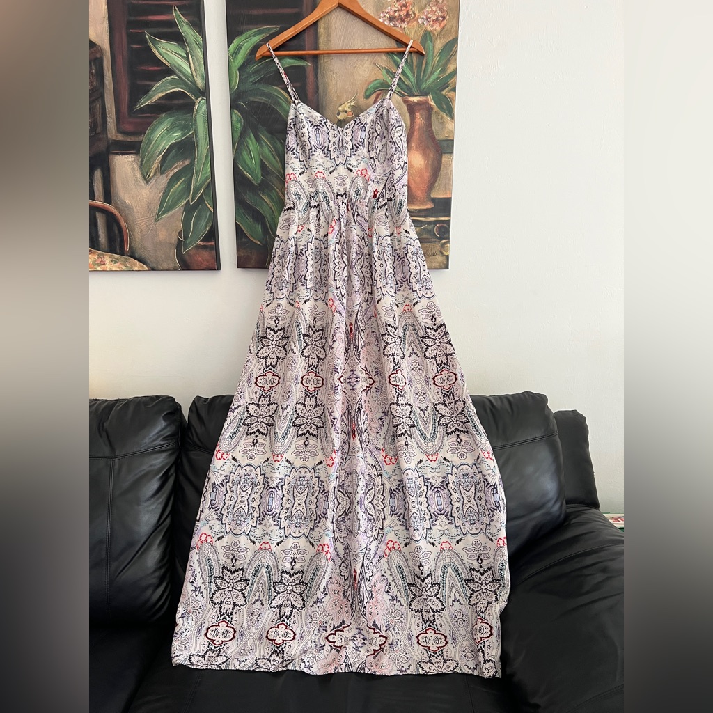 Parker Floral Maxi Dress Small Spaghetti Strap Elastic Back W Zipper Paisley